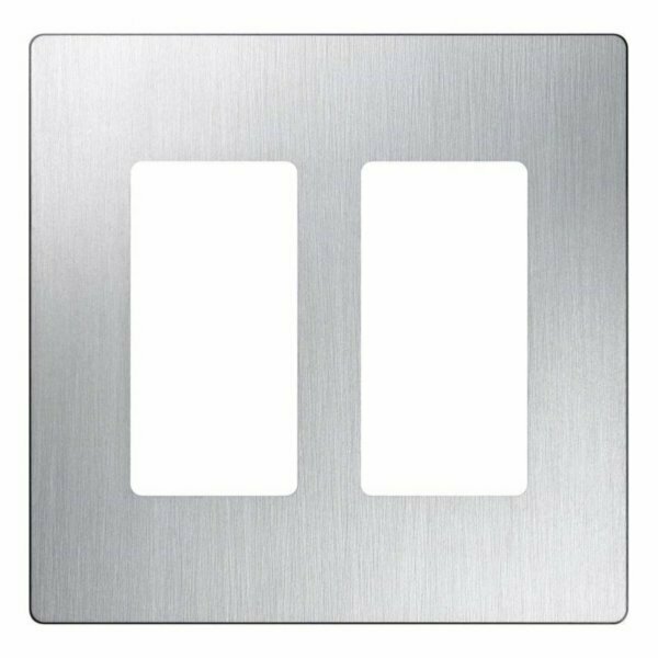 Lutron Wallplate, 4.69 in L, 4-3/4 in W, 2 -Gang, Plastic, Stainless Steel, Gloss CW-2B-SS